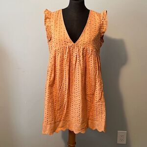 Mustard Seed Women's Orange V-Neck Eyelet Romper